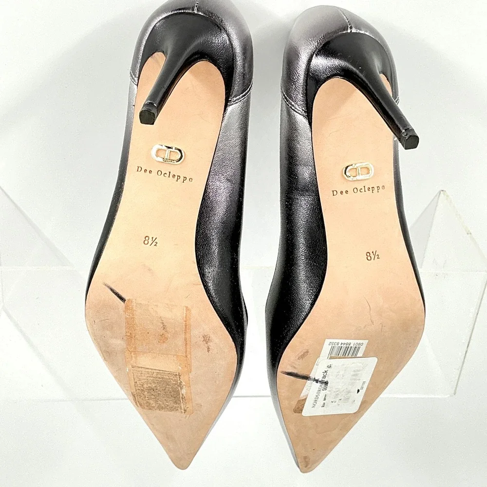 Dee Ocleppo Size 8.5 Silver Black Ombre Leather Pointed Stiletto Pumps NEW $325